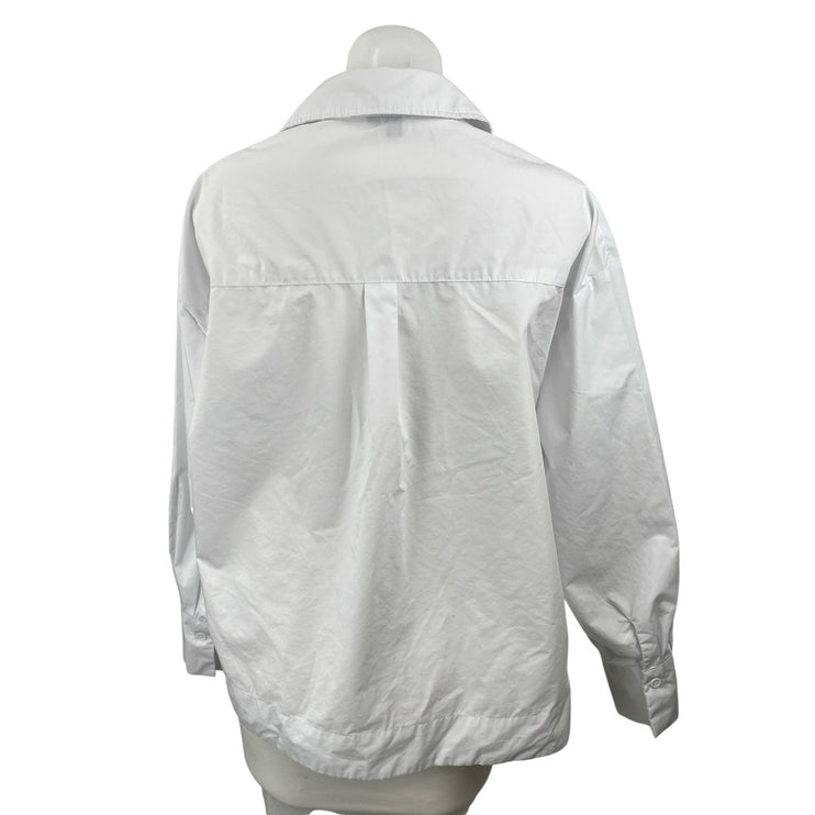 JN Junnou Women's White Long Sleeve Chest Pocket Button Down Shirt Top Size L