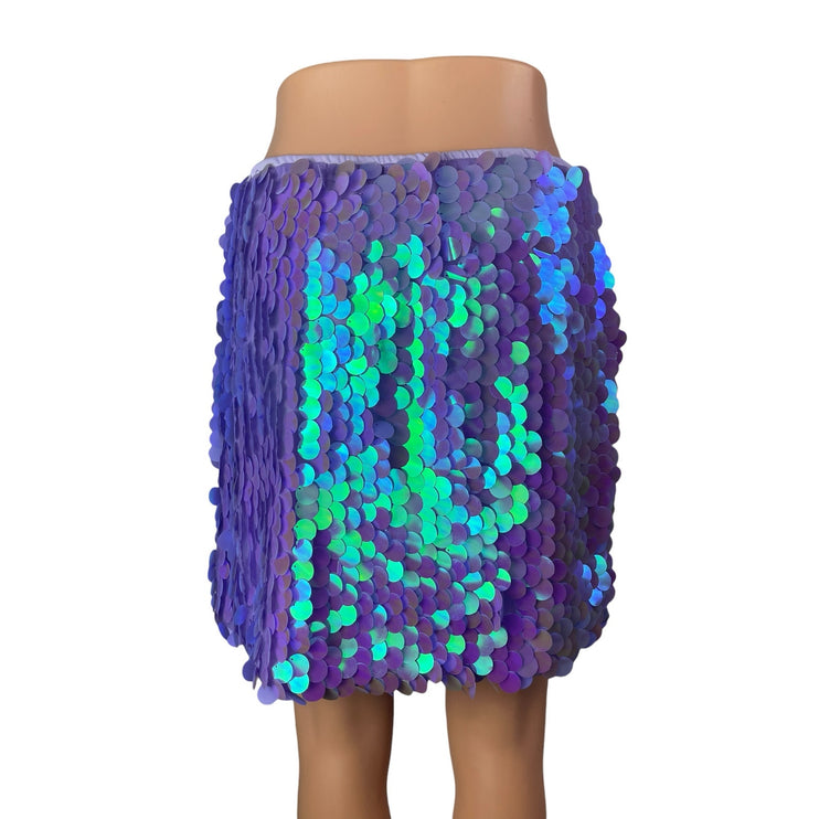 Women's Purple Sequin Sparkly Shimmer Party Rave Straight Mini Skirt Size XL