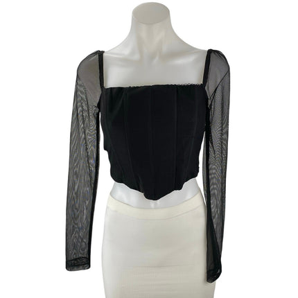 NEW Princess Polly Beverly Black Long Sleeve Mesh Square Neck Crop Top Size 4