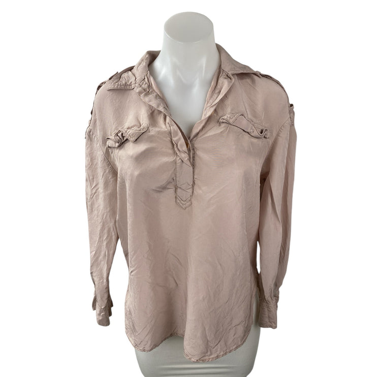 Zara Women's Beige Collared Long Sleeve Buttoned Utility Shirt Blouse Top Sz XS
