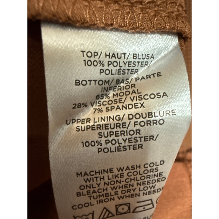 Ann Taylor Brown Silk Satin Long Sleeve V Neck Faux Wrap Blouse Bodysuit Top S