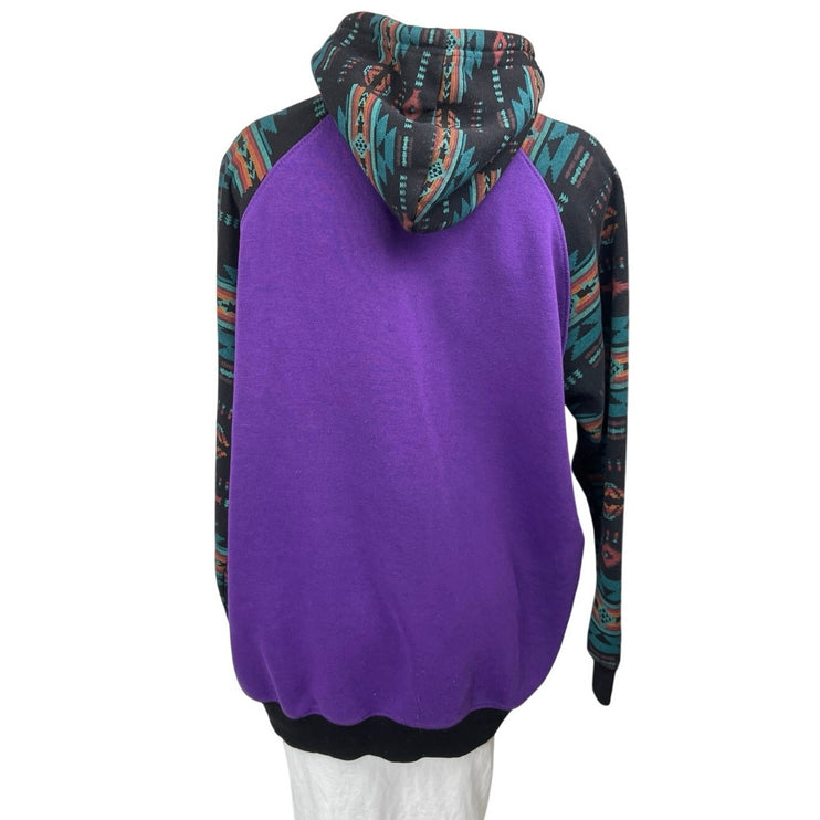 NU Trendz Women's Multicolor Tribal Colorblock Hoodie Hooded Sweatshirt Top M