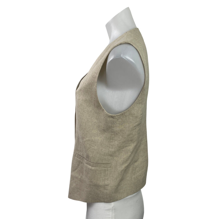 Zara Women's Beige Sleeveless V Neck Button Down Pocket Blouse Vest Top Size M