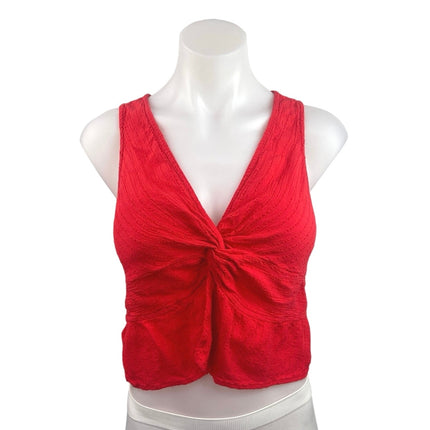 American Eagle Red V Neck Sleeveless Twist Front Cropped Tank Top Size XS