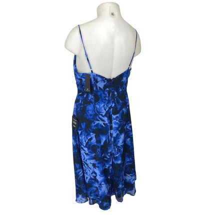 NEW Lulus Blue Floral Silk Satin Cami Camisole Cowl Neck Midi Slip Tank Dress XL