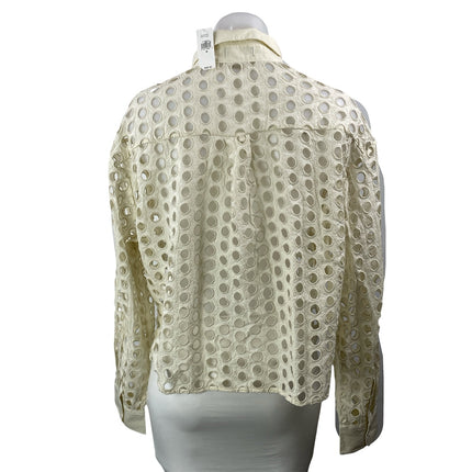 NEW Gap Cream Eyelet Embroidered Pocket Long Sleeve Button Down Shirt Top Size M
