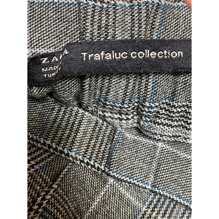 ZARA Women's Gray Plaid Checkered High Elastic Waist Tapered Trouser Pants Sz S