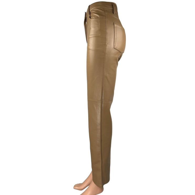 Aritzia Wilfred The Melina Brown Faux Leather Mid Rise Straight Trousers Pants 0