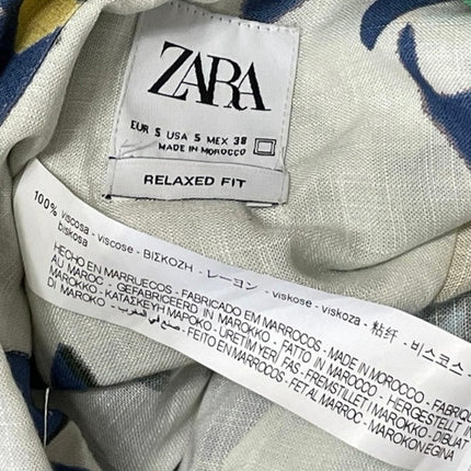 Zara Men's White Short Sleeves Geometric Relaxed Fit Button Down Shirt Top Sz S