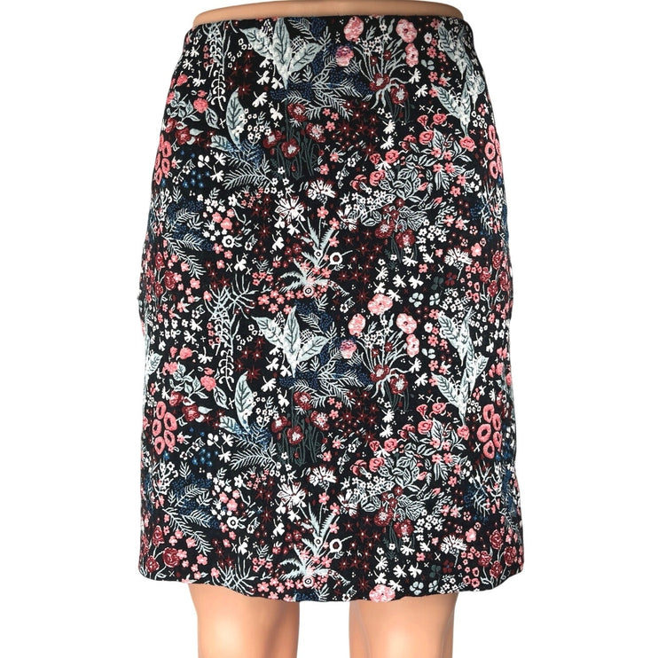 H&M Women's Black Multicolor Floral High Waisted Pencil Mini Skirt Size 12