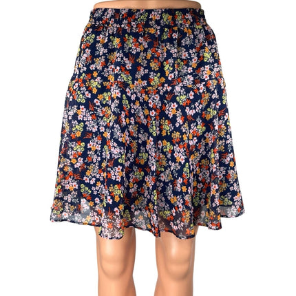 Banana Republic Navy Blue Multicolor Floral Pull On A Line Mini Skirt Size XS
