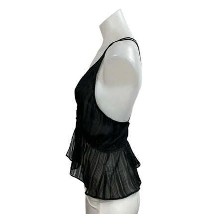 Express Black Sheer Mesh Plisse Deep V Neck Sleeveless Peplum Cami Tank Top Sz S