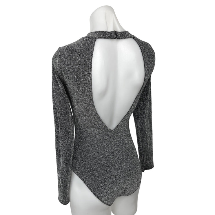 Divided by H&M Gray Black Shimmer Sparkly Glitter Open Back Bodysuit Top Size S