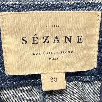 Sezane Women's Blue High Waisted Palazzo Wide Leg Baggy Denim Jeans Pants Sz 38