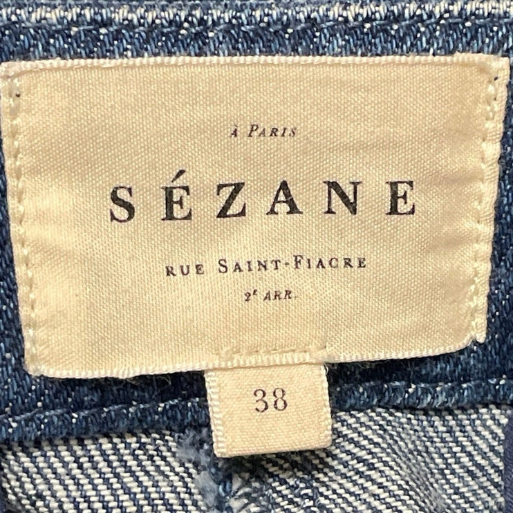 Sezane Women's Blue High Waisted Palazzo Wide Leg Baggy Denim Jeans Pants Sz 38