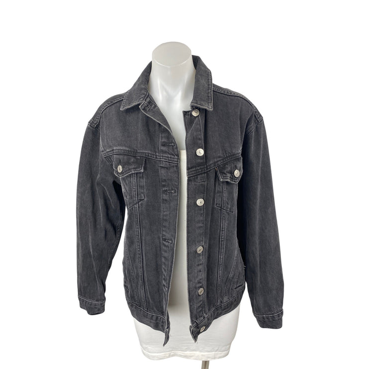 Topshop Moto Womens Black Button Down Long Sleeve Denim Jeans Coat Jacket Size 2