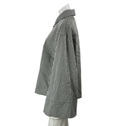 MISSGUIDED Womens Black White Striped Long Bell Sleeves Button Down Shirt Top XS