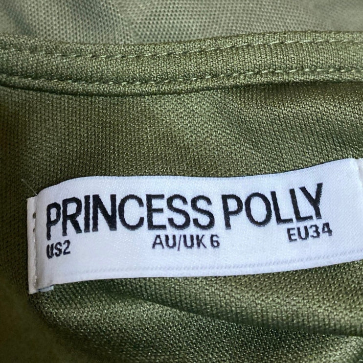 Princess Polly Green Long Bell Sleeve Open Back Mesh Mini A Line Dress Size 2