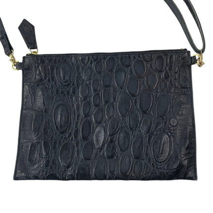 Beau & Ro Womens Black Croc Faux Leather Vegan Crossbody Clutch Purse Handbag OS