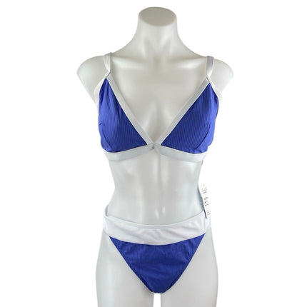 NEW Cupshe Blue Ribbed Knit Triangle Two Piece Bikini Set Swimsuit Swimwear Sz L