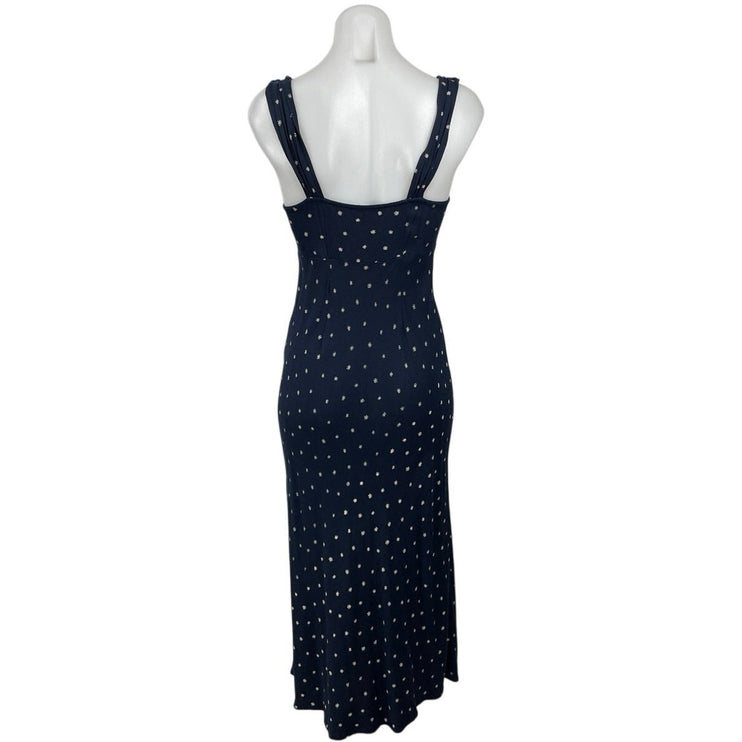 Madewell Navy Blue Polka Dots Sleeveless Tie Scoop Neck Maxi Slip Dress Size 0