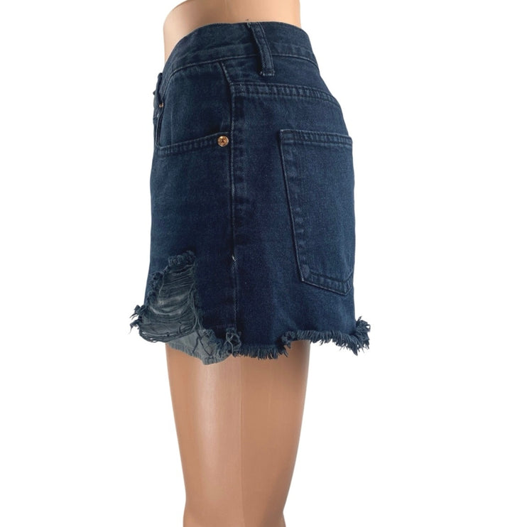 Signature Women's Blue Dark Wash Cut Off High Rise Denim Jean Shorts Size M