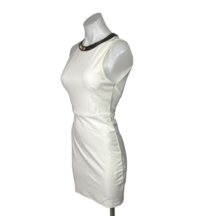 H&M White Gold Beaded Neck Formal Cocktail Bodycon Sheath Mini Dress Size S