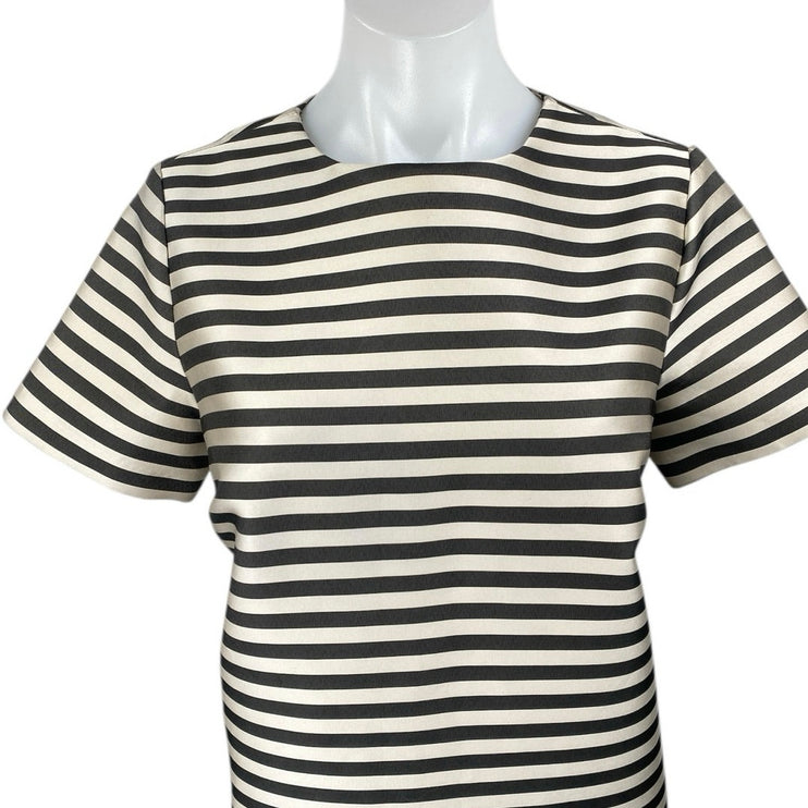 ASOS Women's Black White Striped Satin Short Sleeve Knee Length Shift Dress Sz 8
