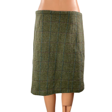 Brooks Brothers Green 100% Wool Plaid Pleated Textured Straight Mini Skirt 10