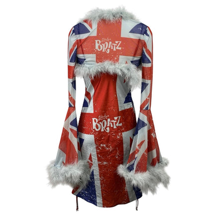 Dolls Kill x Bratz Cool Britannia Silk Satin Union Jack Shrug Dress Set Sz XXS