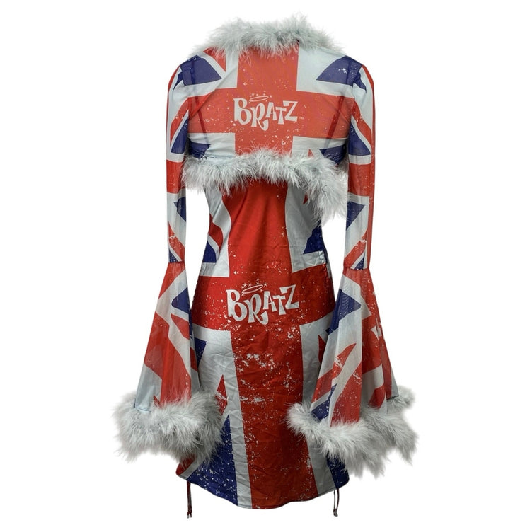 Dolls Kill x Bratz Cool Britannia Silk Satin Union Jack Shrug Dress Set Sz XXS