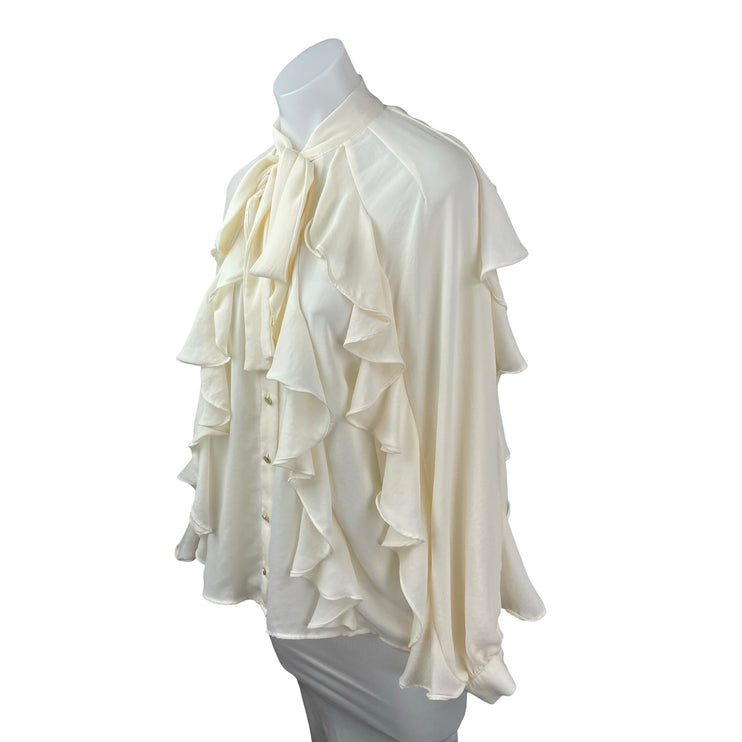 Zara Women's Cream Long Sleeve Ruffle Tiered Button Down Shirt Blouse Top Size M
