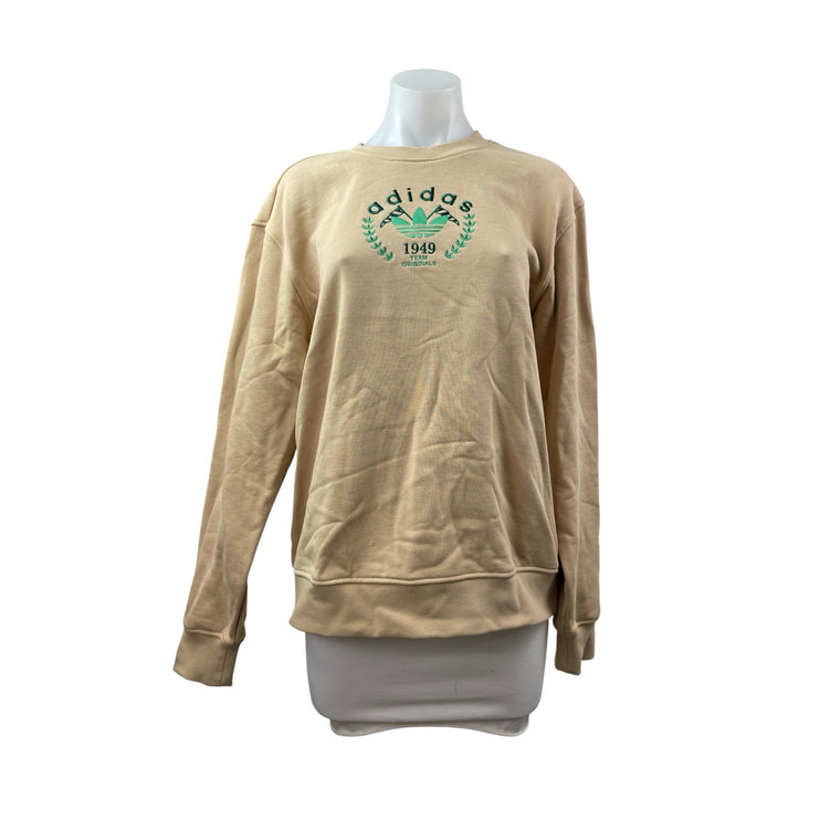 Adidas Original Crest Embroidery Beige Sports Athletic Sweater Sweatshirt Top M
