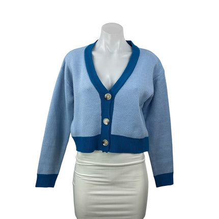Princess Polly Zaynah Blue Long Sleeves Knit Cropped Cardigan Sweater Top XS
