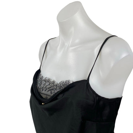 Lulus Women's Black Silky Satin Lace Trim Cowl Neck Sleeveless Cami Tank Top XL