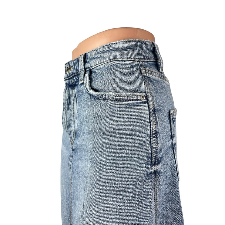 Zara Women's Light Blue High Rise Front Slit Midi Maxi Straight Denim Skirt XS