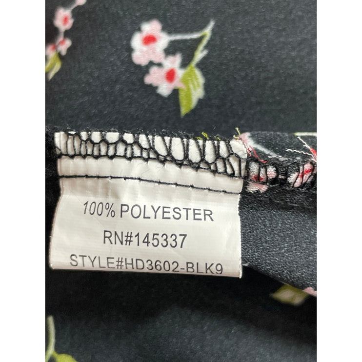 Hesperus Black Floral Ditsy Short Puff Sleeve Tie Smocked A Line Midi Dress Sz M