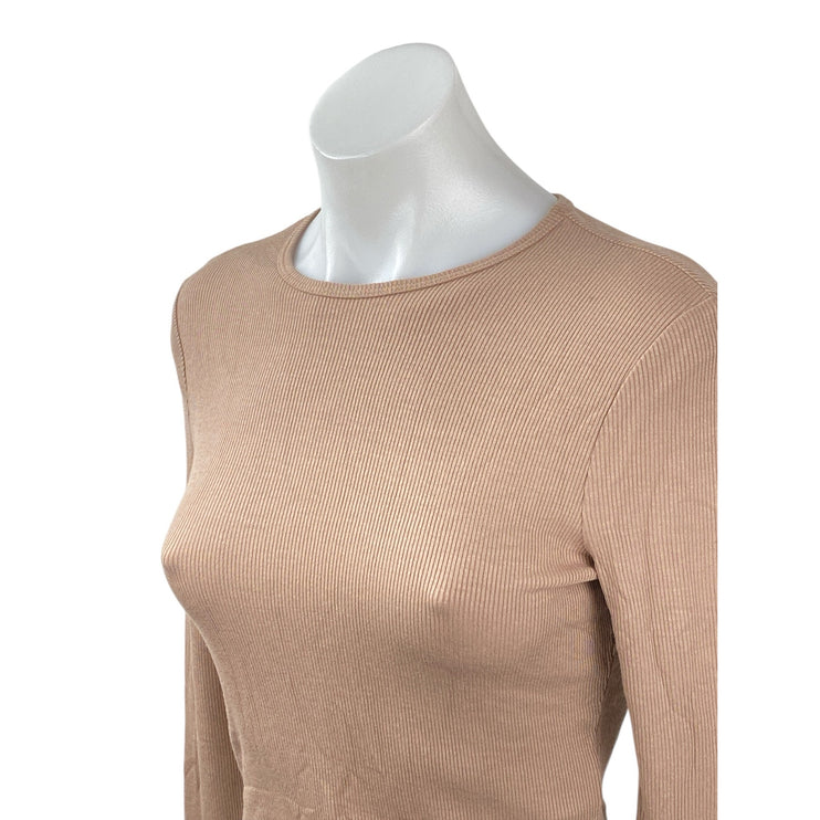 Abercrombie & Fitch Womens Beige Ribbed Crew Neck Long Sleeve Crop Sweater Top S