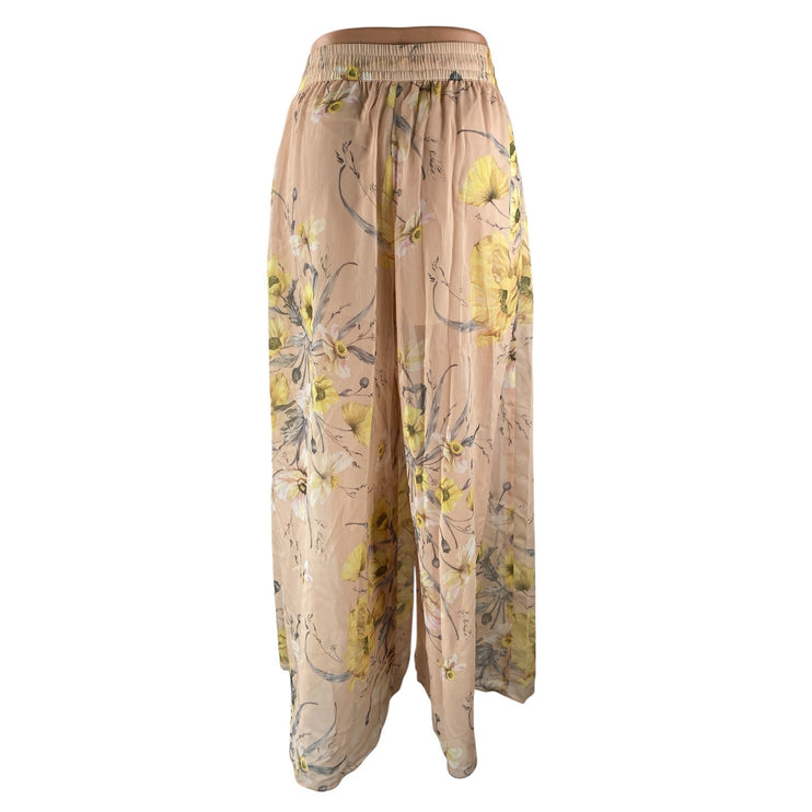 H&M Women's Coral Floral High Waisted Wide Leg Tie Knot Trousers Pants Size 4