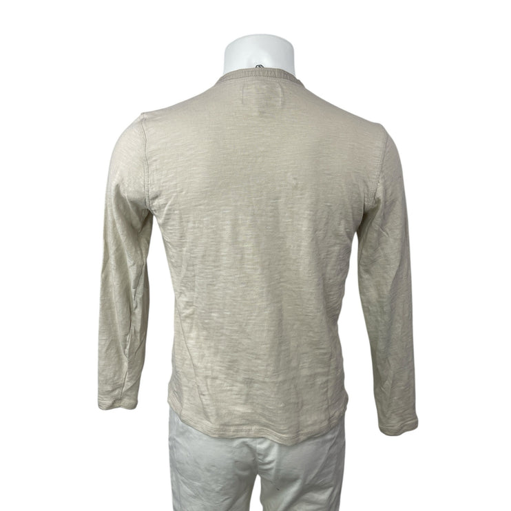 WRK Work Rest Karma Men's Beige Long Sleeve Crew Henley T Shirt Tee Top Size M