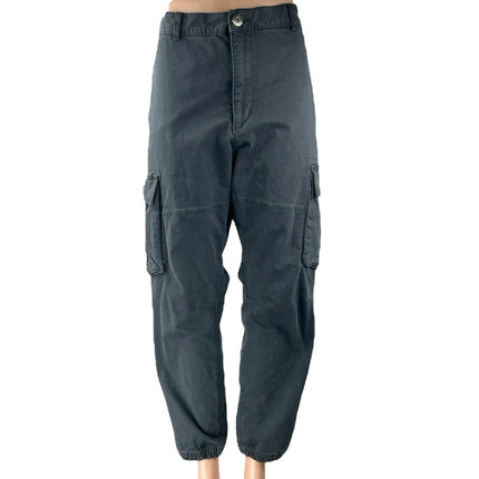 H&M Women's Black Slim Fit High Waisted Carrot Barrel Cargo Trousers Pants 34