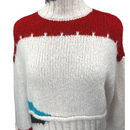 Zara Pink Red Wool Turtleneck Oversized Colorblock Pullover Sweater Top Size M