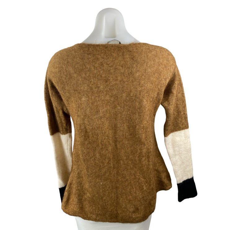 Pennyblack Women's Tan Colorblock Knit Long Sleeve Pullover Sweater Top Size S