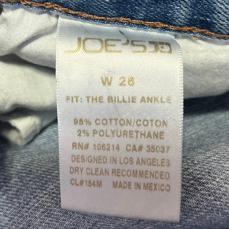 Joe's Billie Ankle Women's Blue Mid Rise Distressed Straight Denim Jeans Size 26