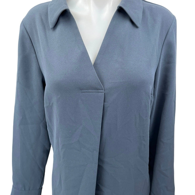 Jaeger Women's Blue Collared V Neck Long Sleeve Mini Shift Shirt Dress Size 10