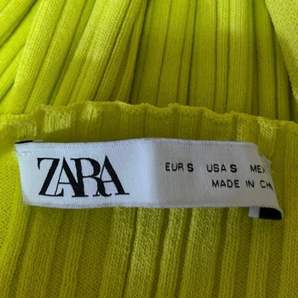 Zara Yellow Ribbed Sleeveless Cut Out Stretch Tie Back Cropped Tank Top Size S