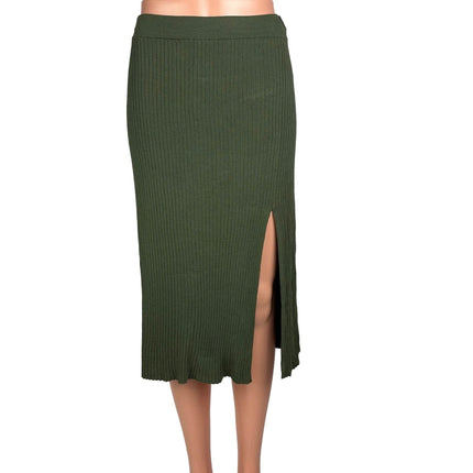 Aritzia Wilfred Sage Frost Olive Green Slit Rib Knit High Rise Midi Skirt Size S