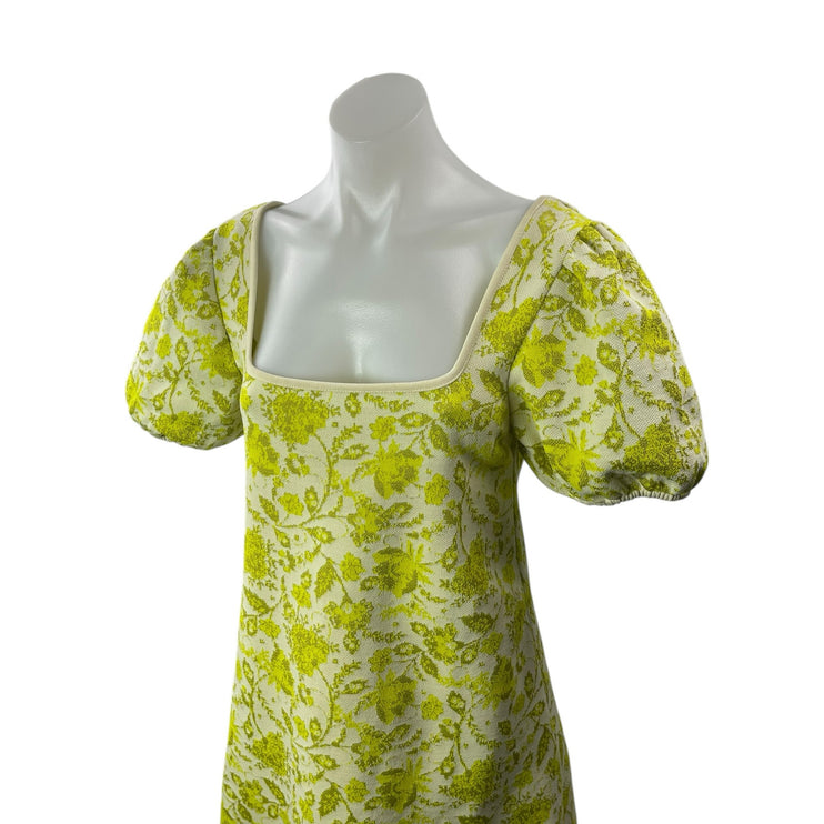 Zara Women's Green Floral Short Puff Sleeve Square Neck Mini A Line Dress Size M