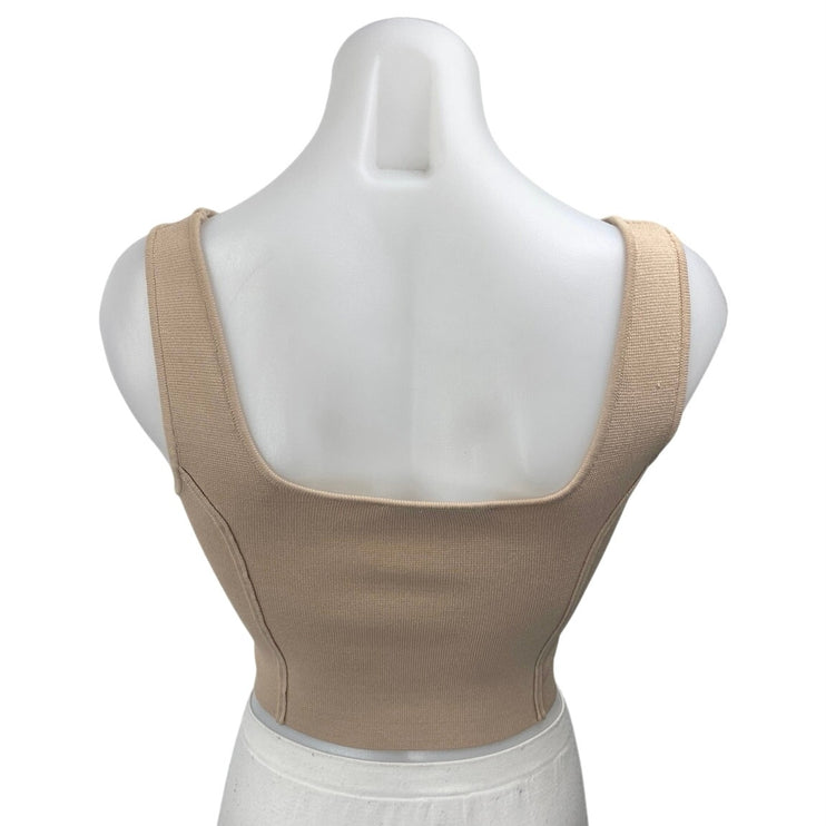 Zara Brown Tan Sleeveless Square Neck Crop Bustier Corset Sweater Tank Top Sz S
