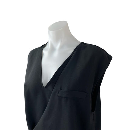 Zara Women's Black Short Cap Sleeve V Neck Tie Wrap Pocket Blouse Top Size L